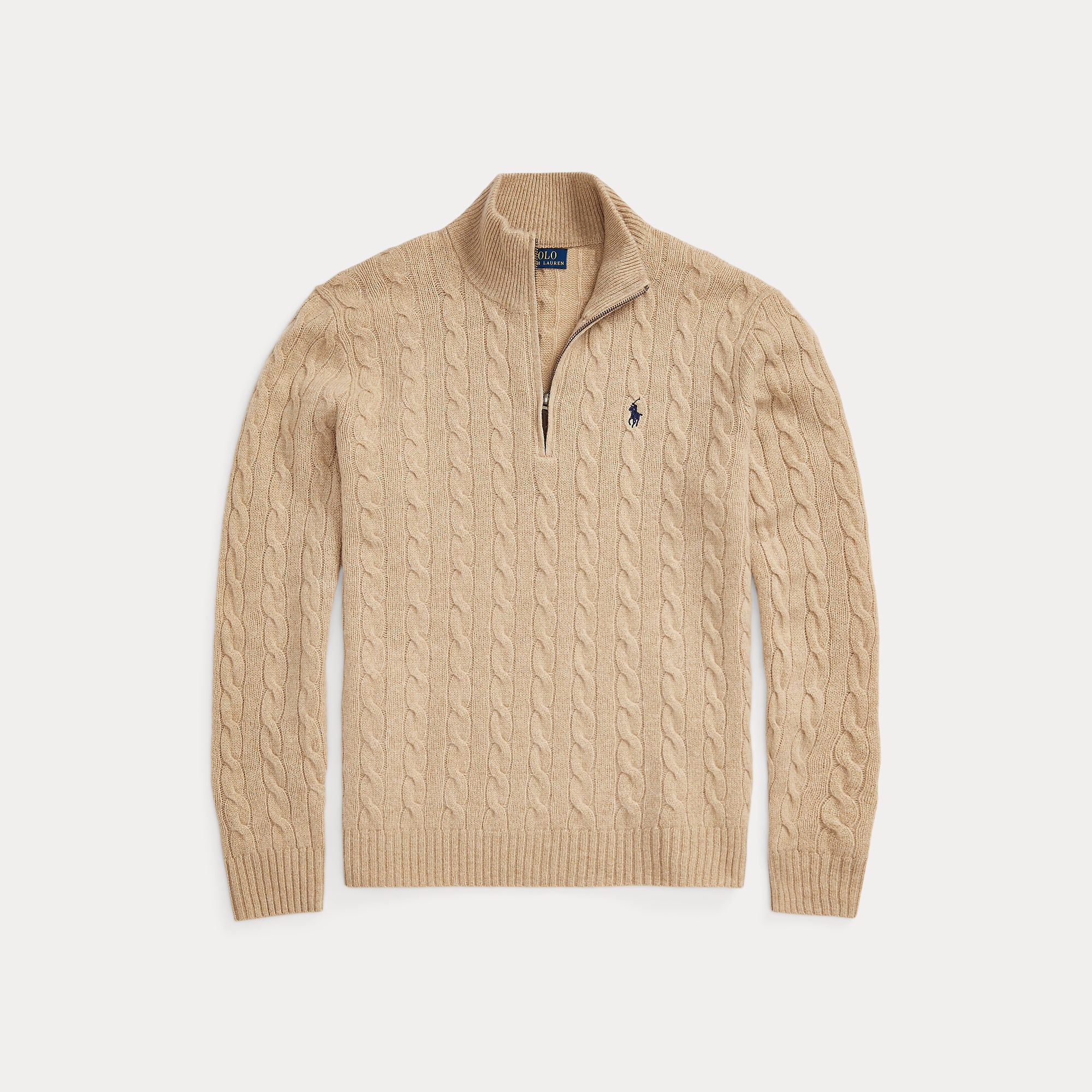 Ralph Lauren Wool Cashmere Cable Half ZIp Camel