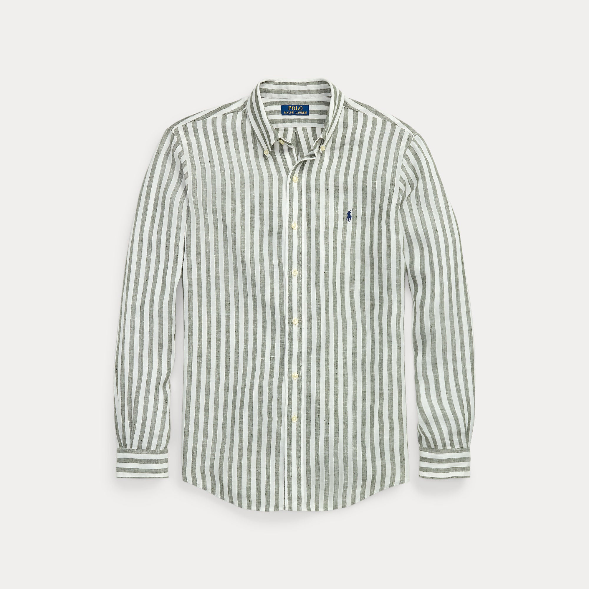 Ralph Lauren Custom Fit 100% Linnen Stripe New Olive