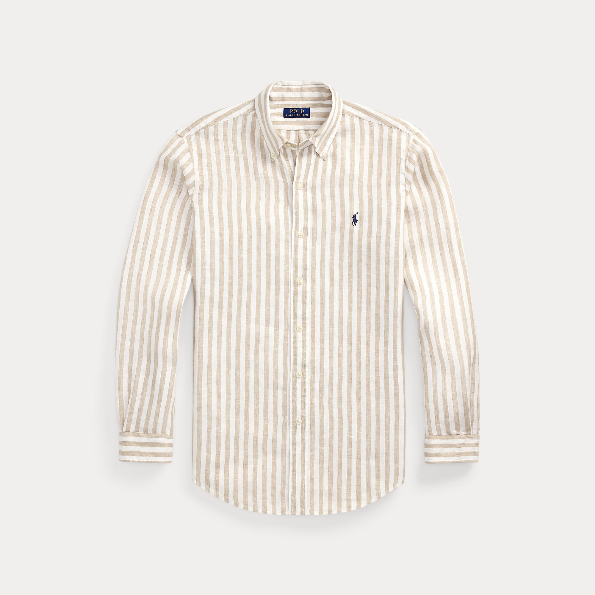 Ralph Lauren Custom Fit 100% Linnen Stripe Coastal Beige
