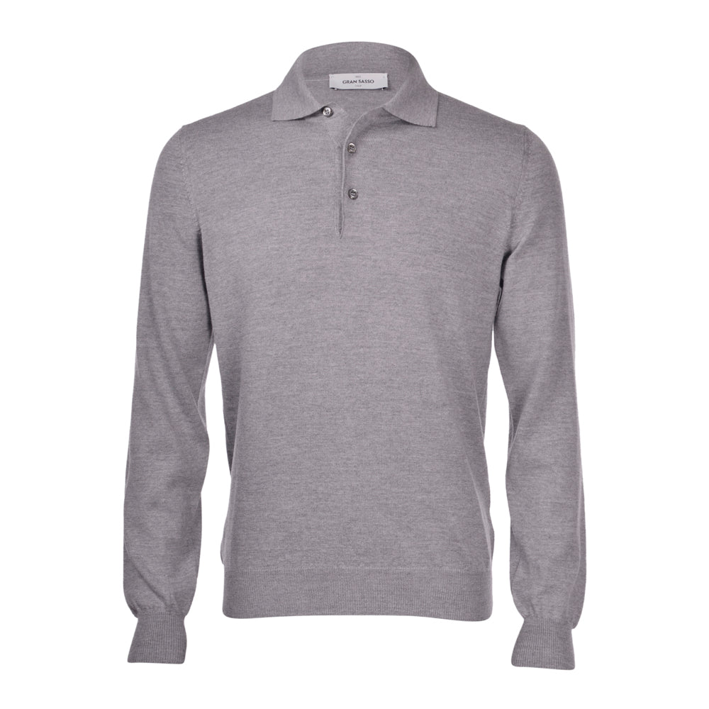 Gran Sasso Polo Lange Mouw Extra Fine Merino Licht Grijs